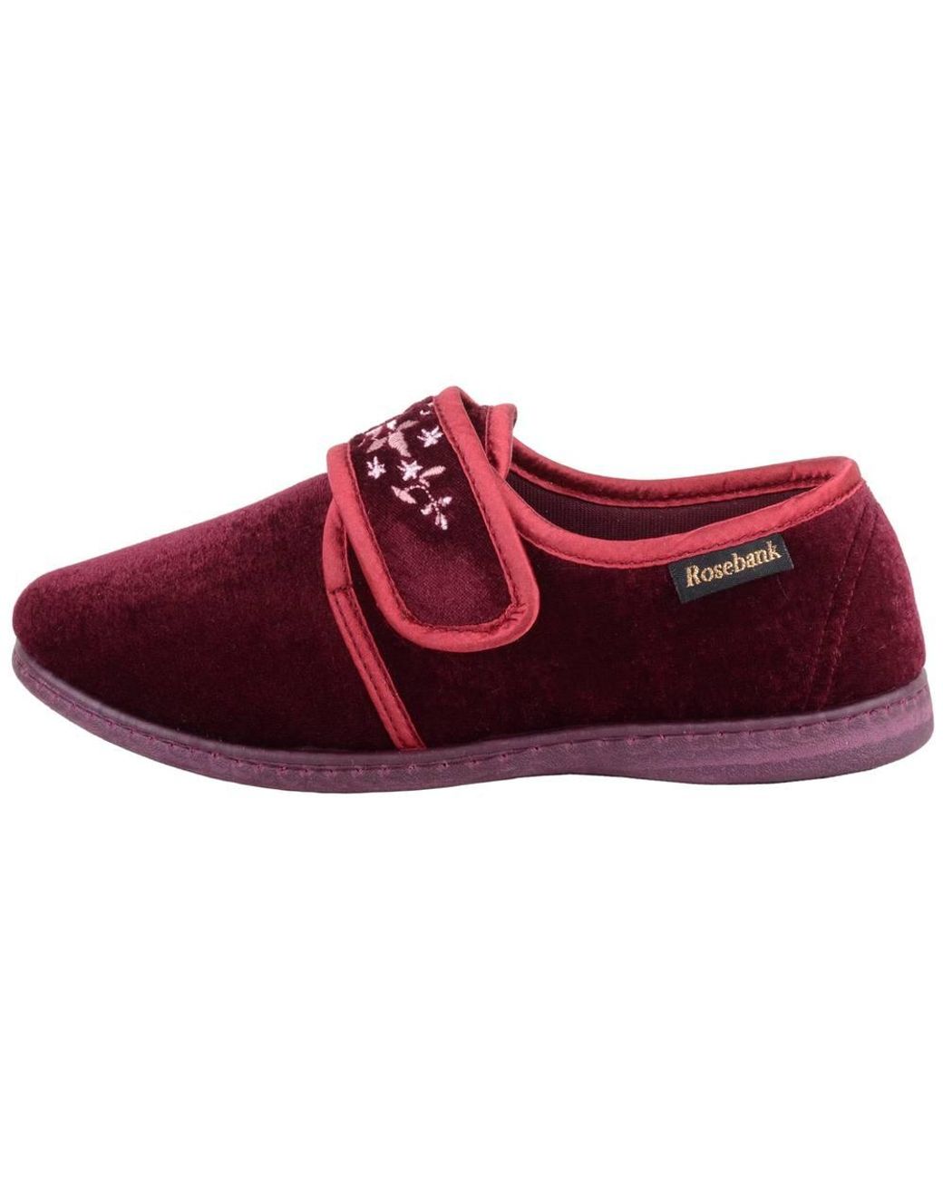 Absolute Footwear Smooth Velour Slip On Touch & Close Embroidered Slippers