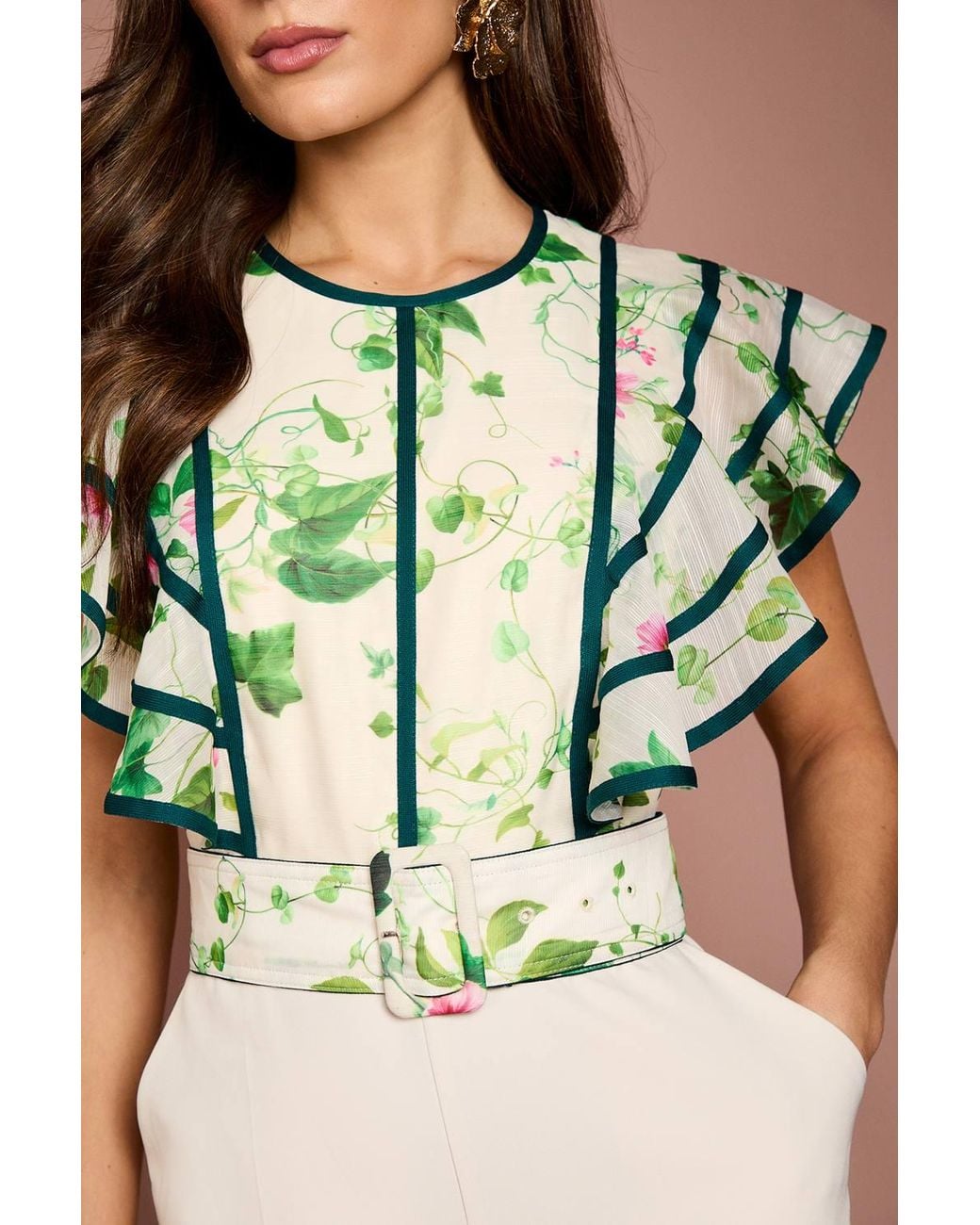 Coast White Ruffle Shoulder Printed Floral Jumpsuit