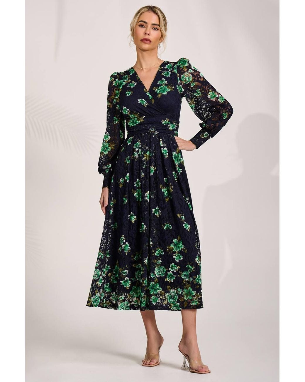 Jolie Moi Multicolor Long Sleeve Printed Lace Maxi Dress