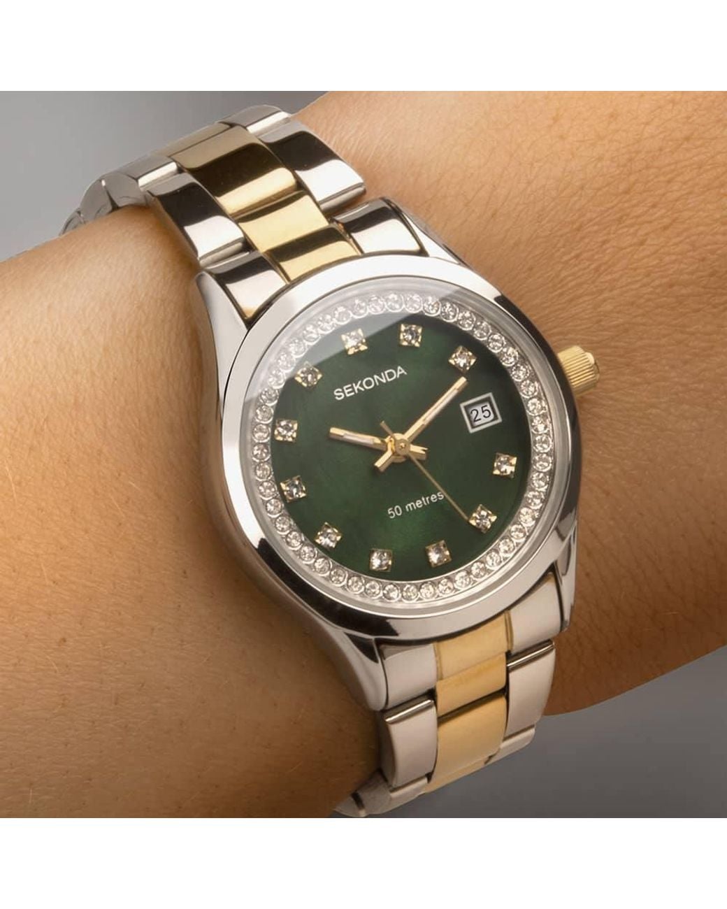 Sekonda Green Dress Catherine Two Colour Crystal Watch 40295