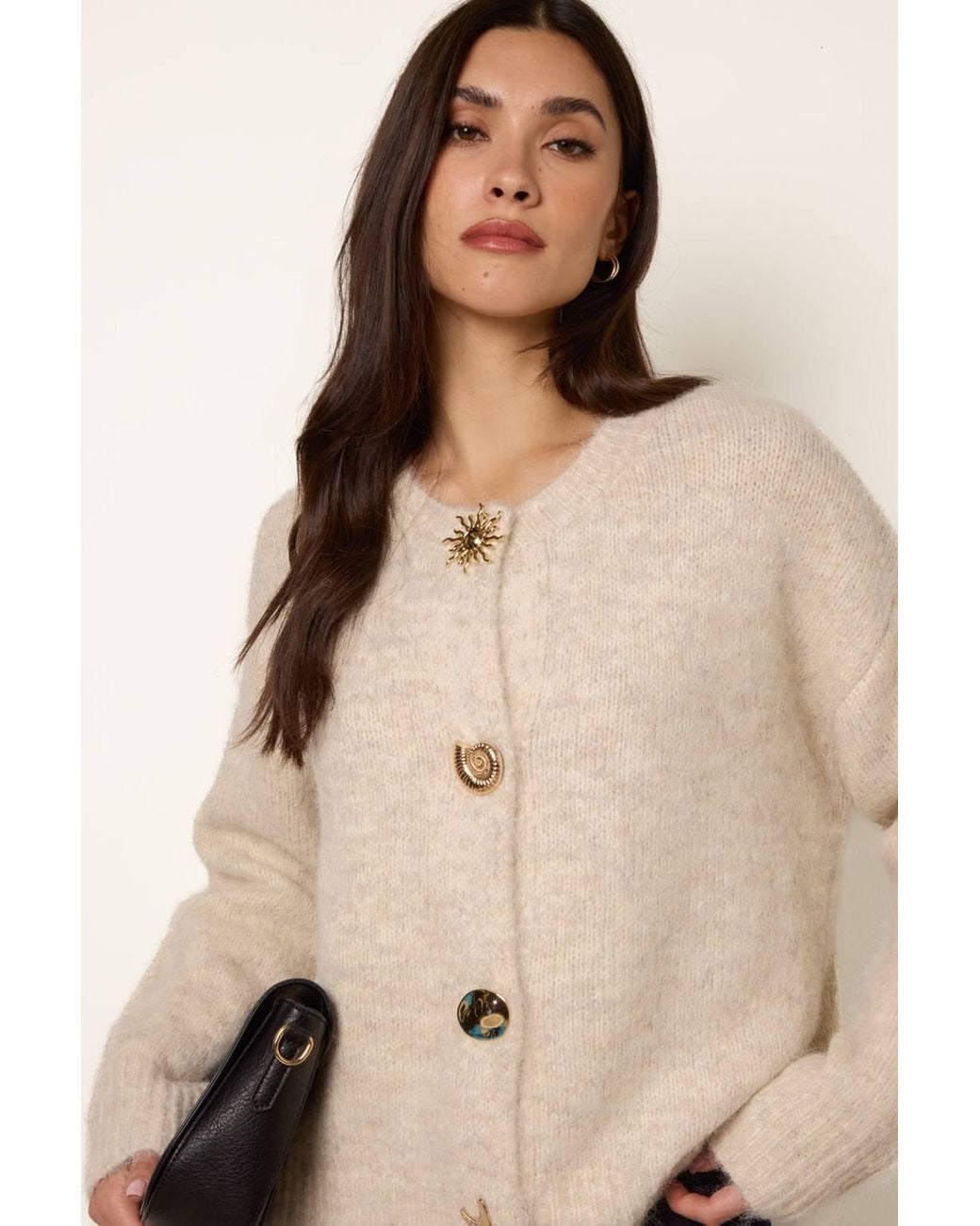 Blue Vanilla Natural Long Sleeve Button Up Round Neck Cardigan