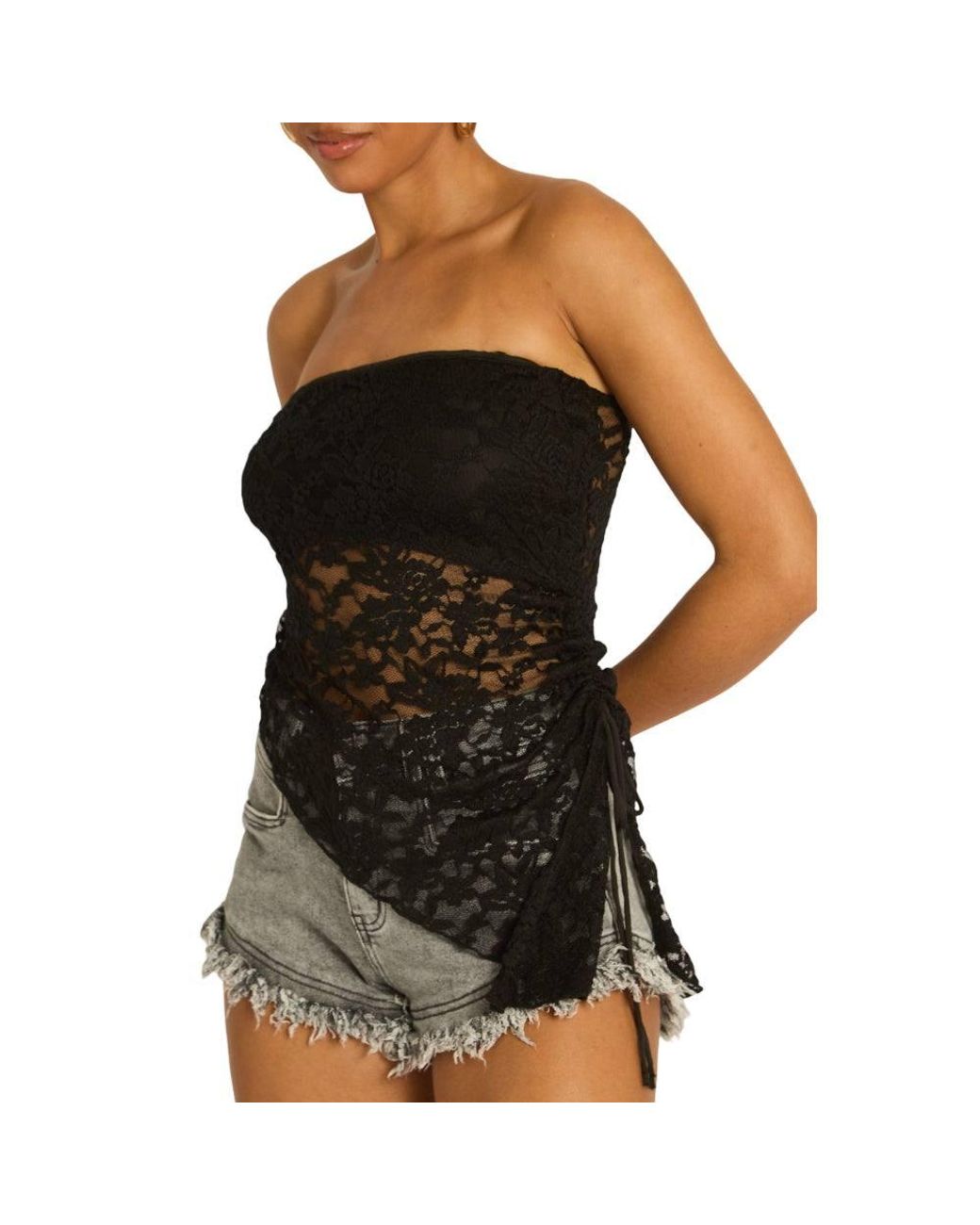 Rebellious Fashion Blue Lace Asymmetric Bandeau Top