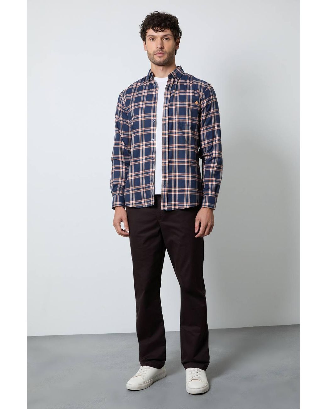 MAINE Blue Windowpane Check Long Sleeve Shirt for men