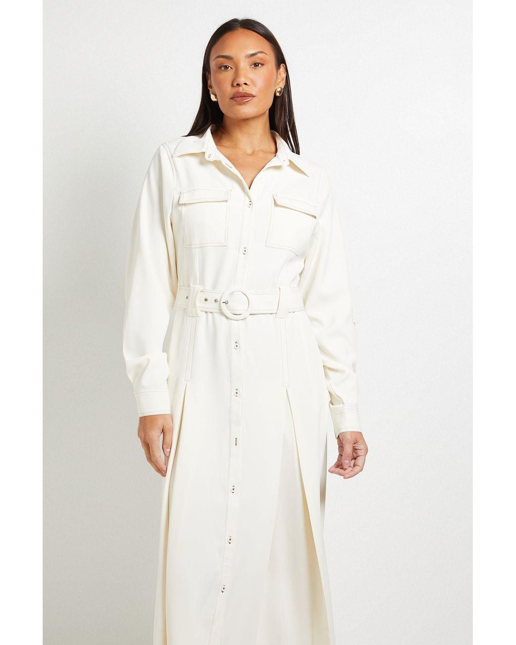 PRINCIPLES Natural Contrast Stitch Belted Utility Dress