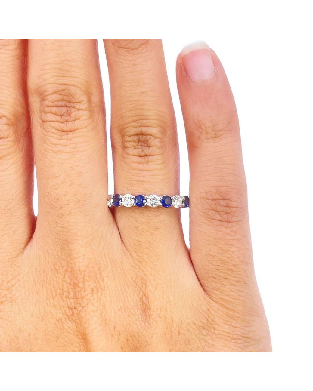 Raina Jewels Blue 18Ct Round Diamond & Sapphire Half Eternity Stackable Band 1.20Ct