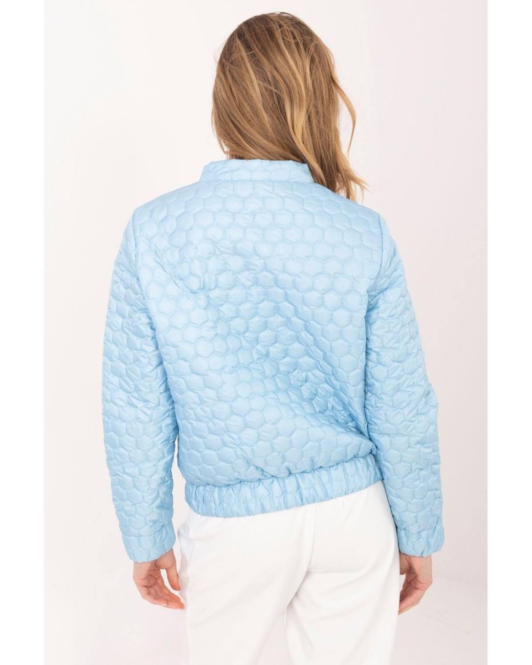 Love Lace Blue Summer Collared Quilted Jacket With Zip
