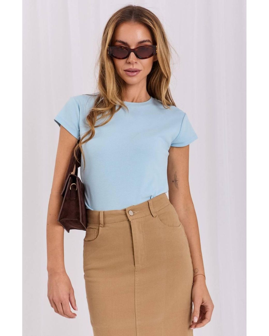 Love Lace Blue Practical Cotton Short Sleeve Plain T-Shirt