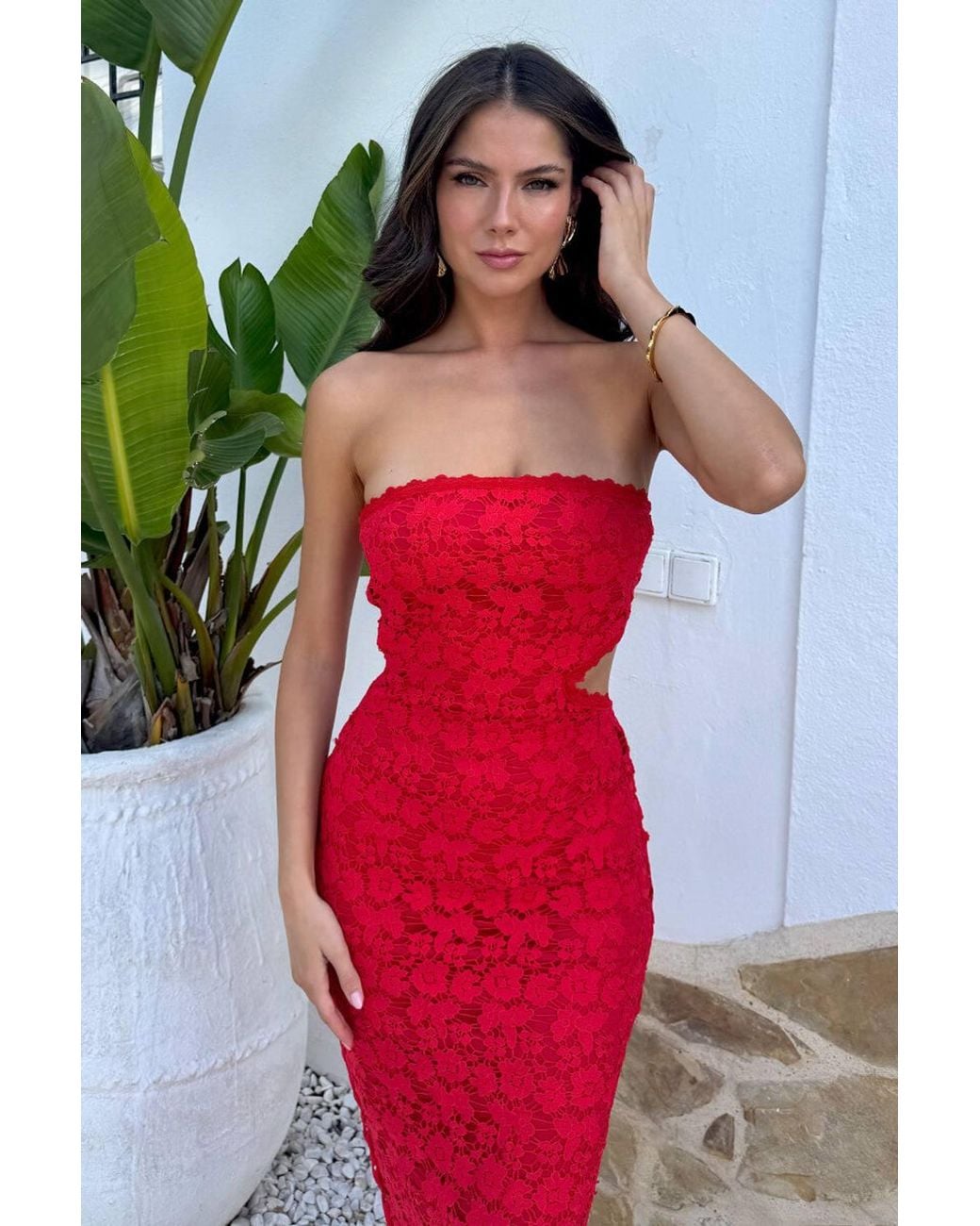 AX Paris Embroidered Overlay Bandeau Cut Out Midi Dress