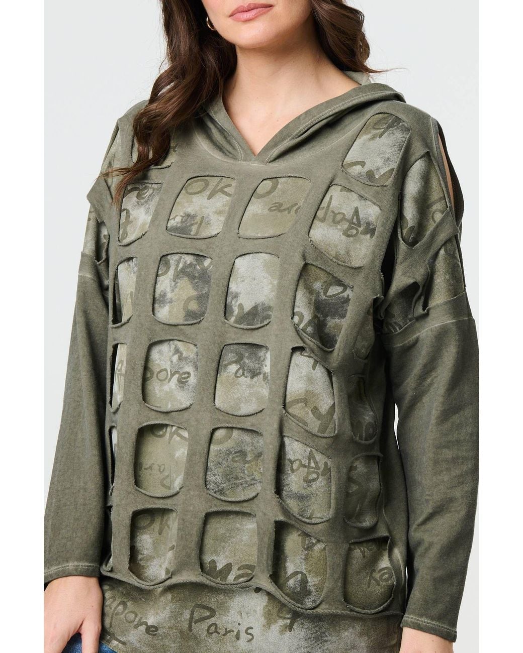 Izabel London Green Graphic Print Cut Out Layer Hoodie