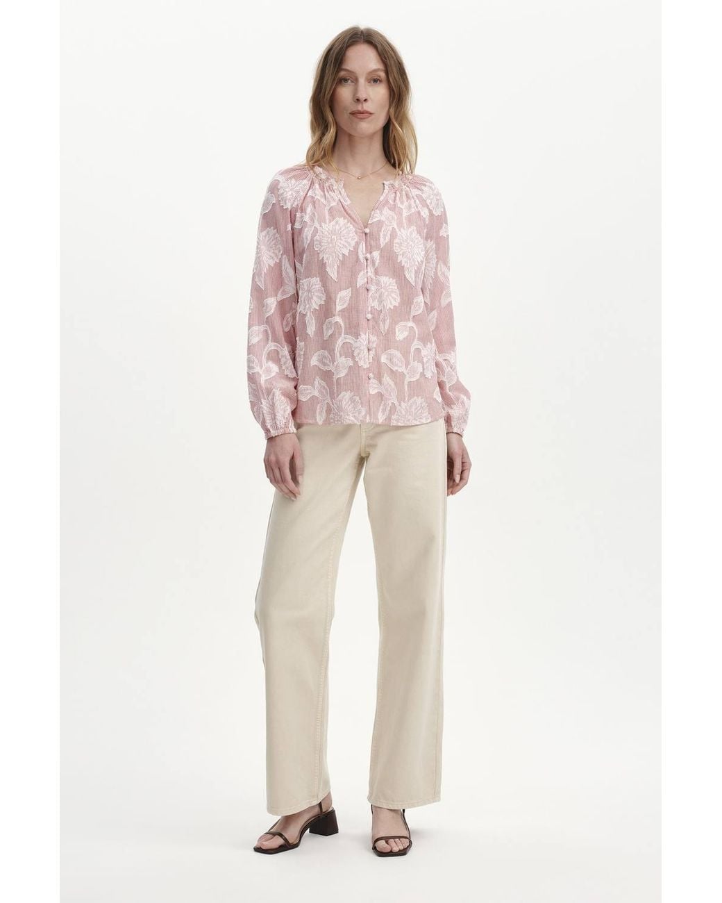 Finery London Pink Ivie Button Through Long Sleeve Blouse