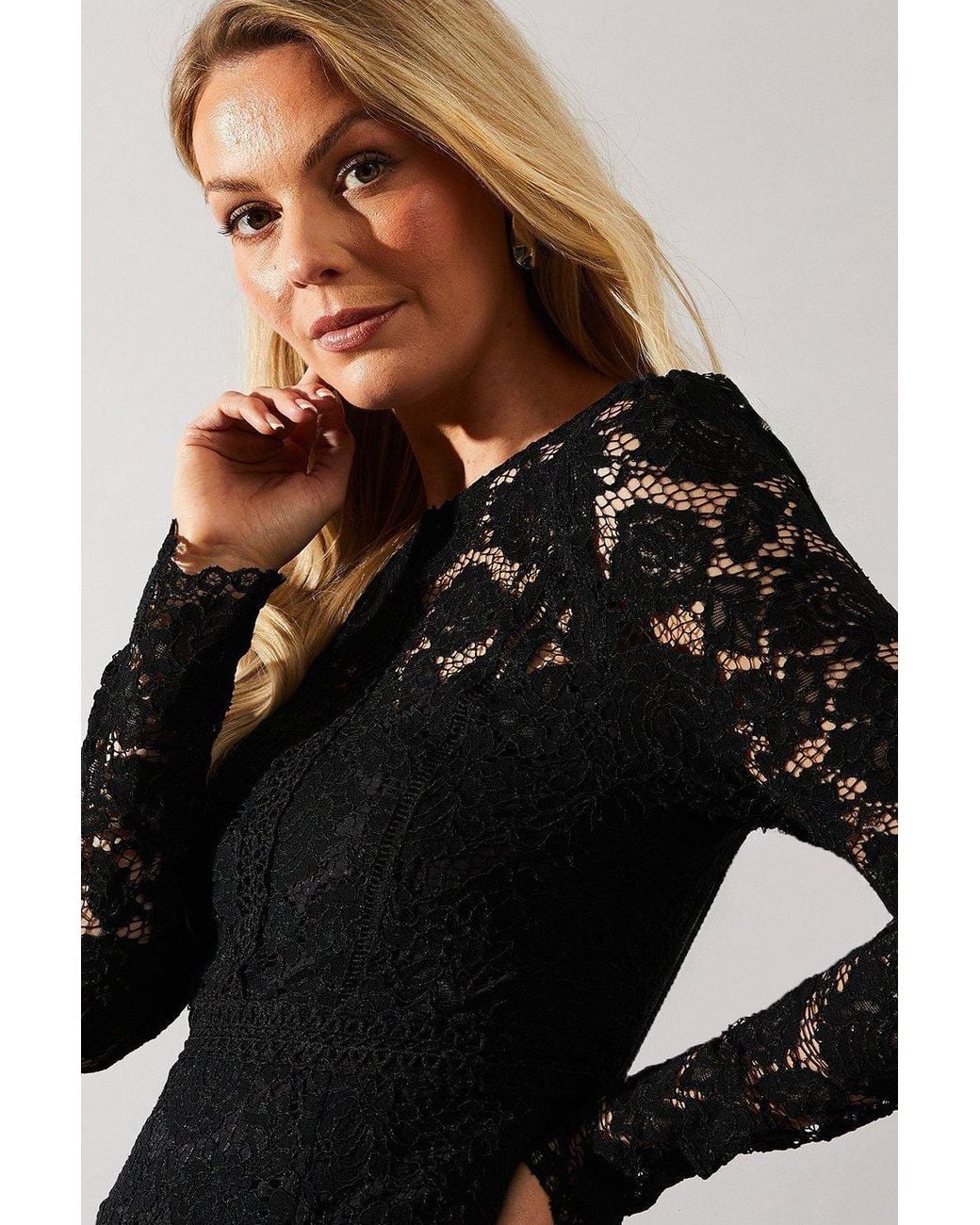 Wallis Black Lace Fit & Flare Midi Dress