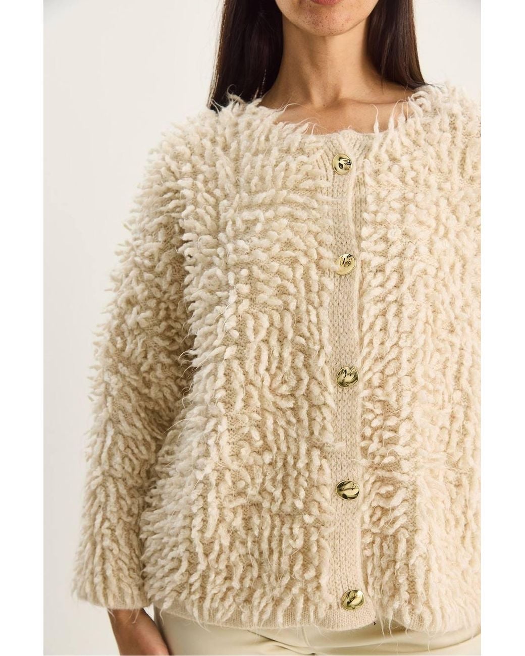 Bianco Lucci Natural Textured Button-Up Cardigan
