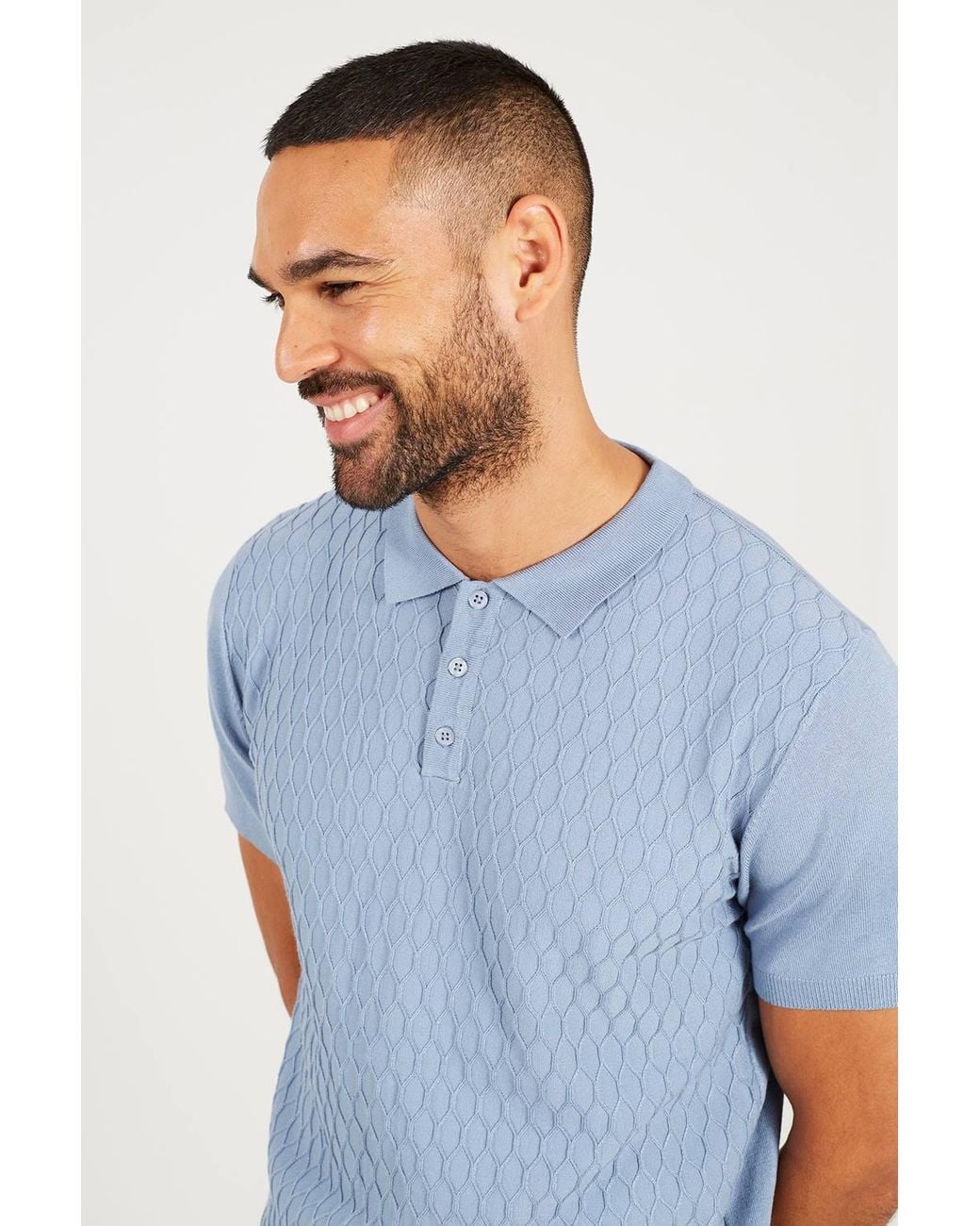 Brave Soul Blue Short Sleeve Knitted Polo Shirt for men