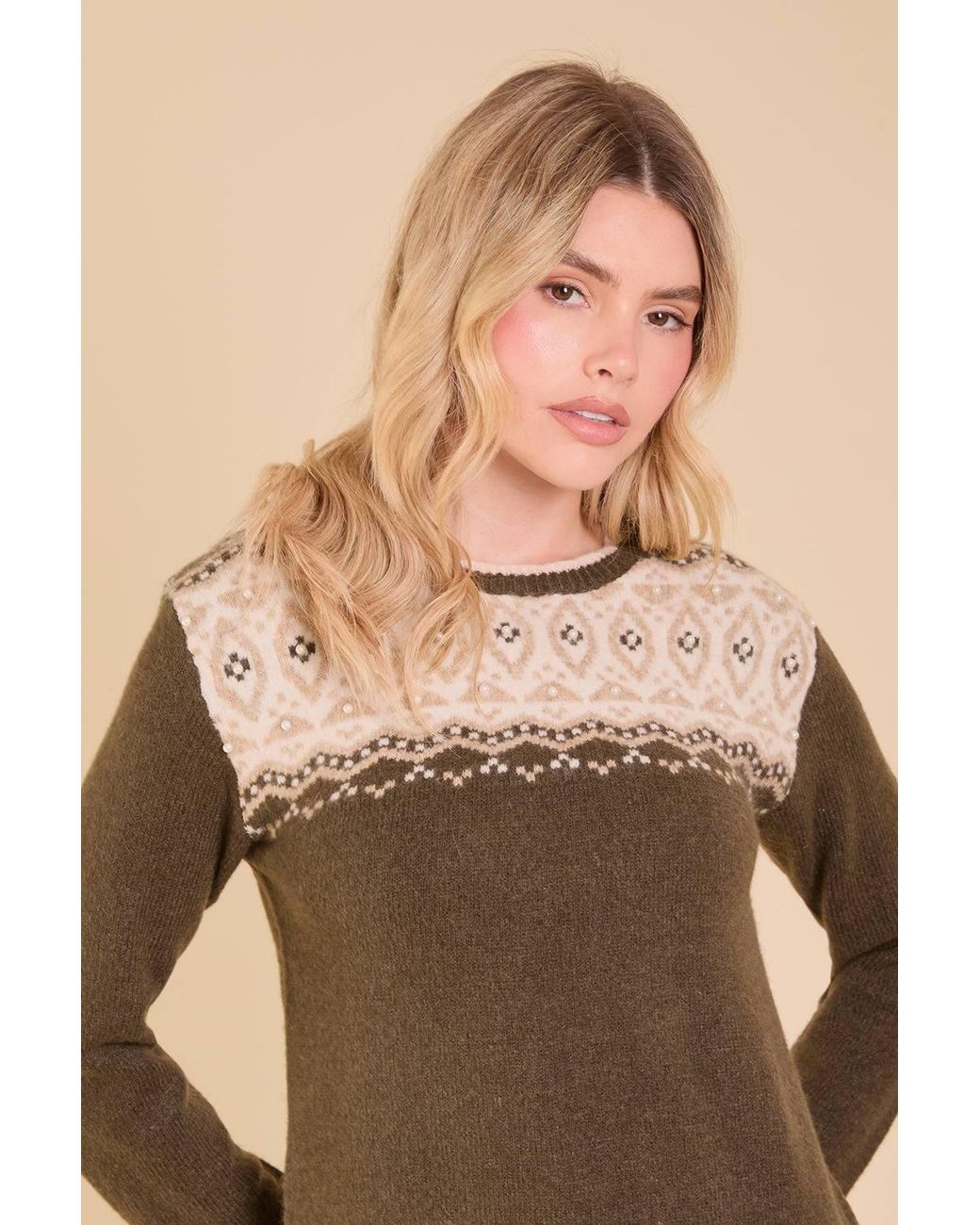 Dorothy Perkins Natural Argyle Knitted Midi Dress