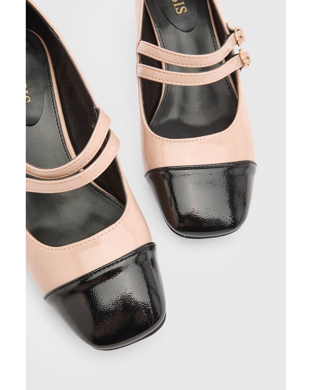 Oasis Blue Clair Faux Leather Toe Cap Block Heel Mary Janes