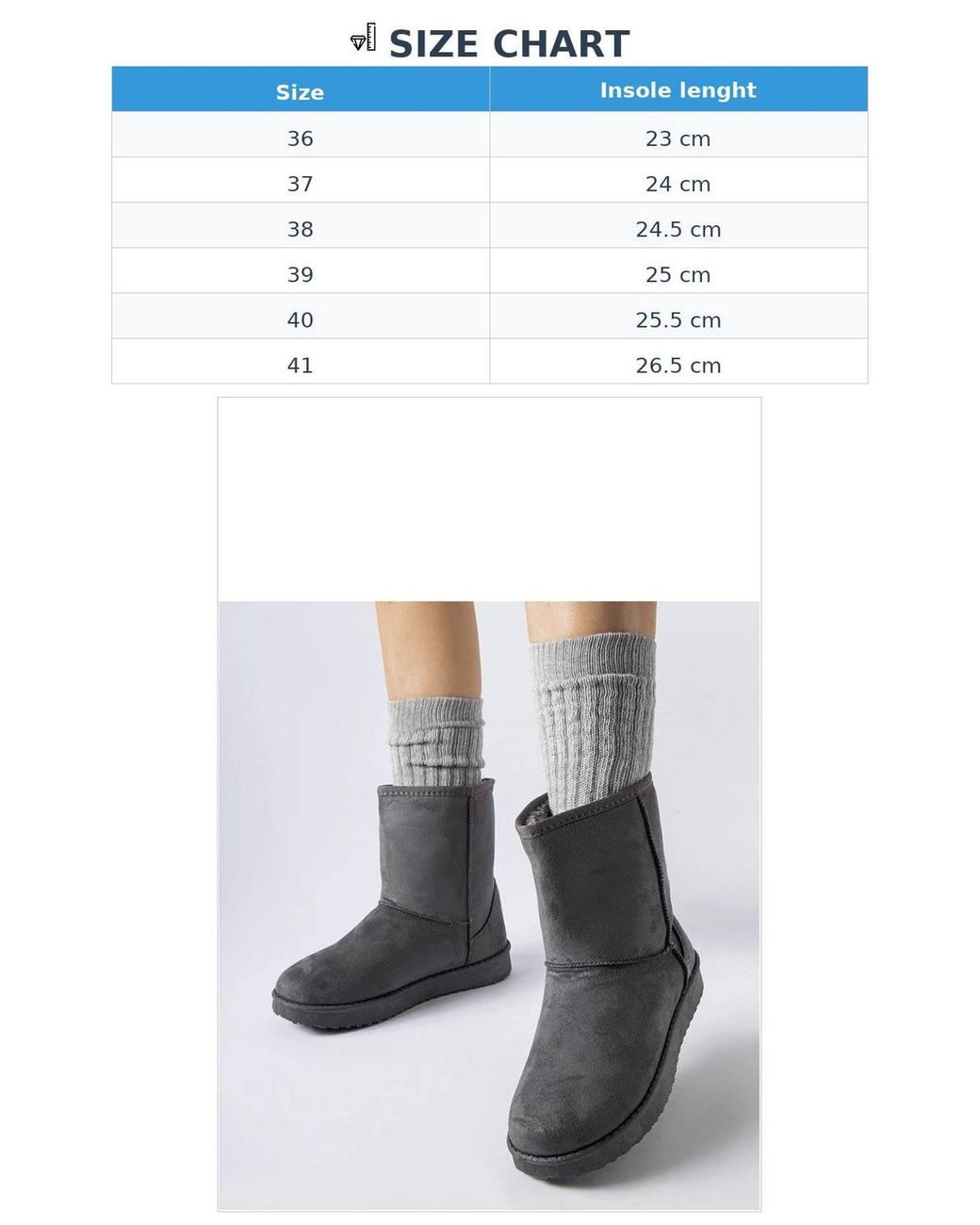 Love Lace Gray Classic Insulated Snow Boots With Grippy Rubber Sole Platform