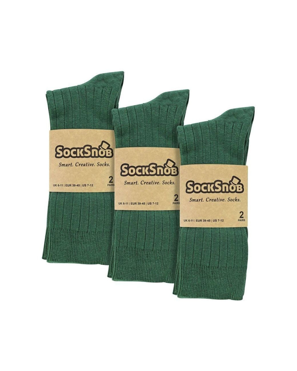 Sock Snob Green 6 Pairs Plain Coloured Cotton Rich Ribbed Dress Socks for men