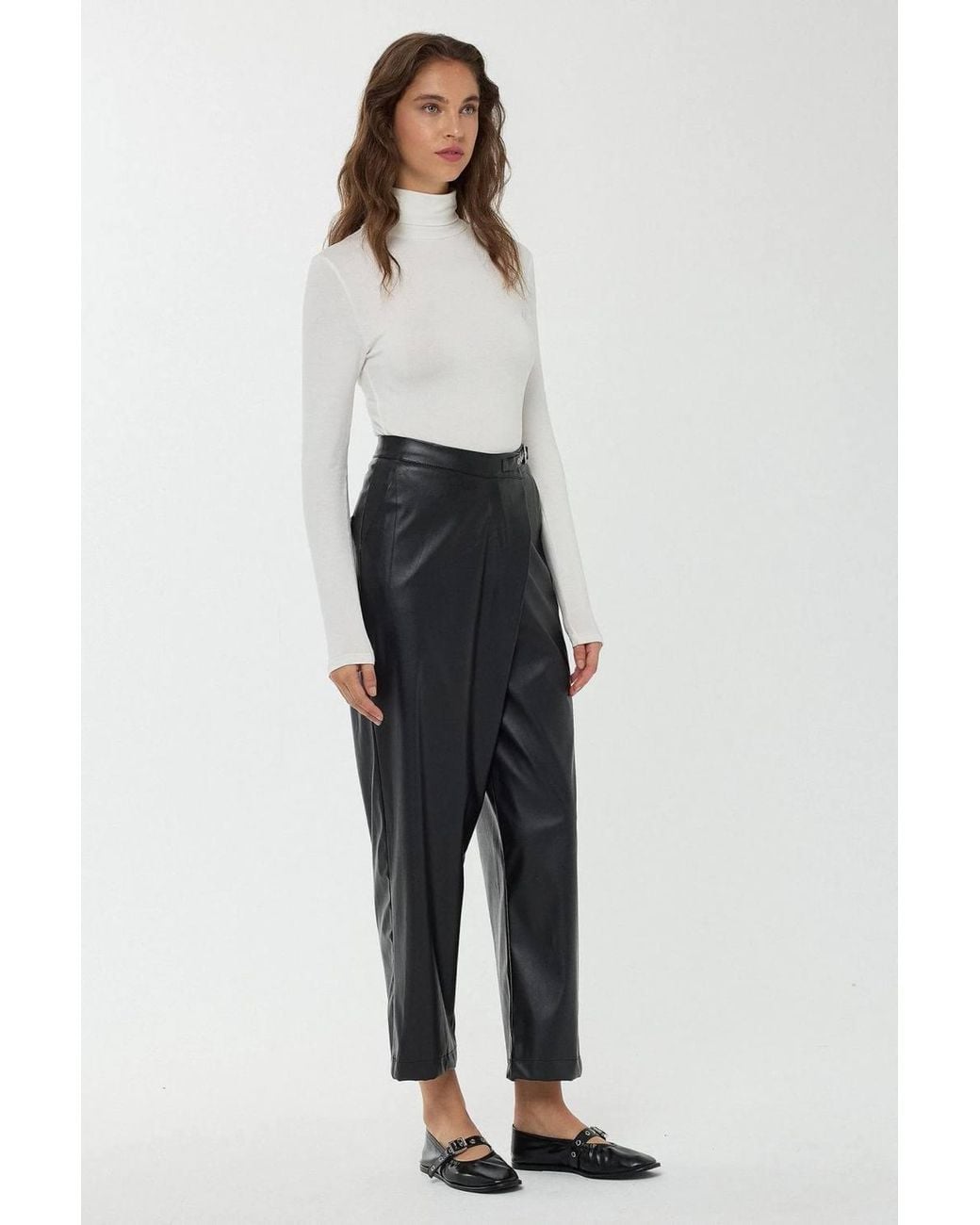 Hiccup Black High Waist Faux Leather Short Leg Pants