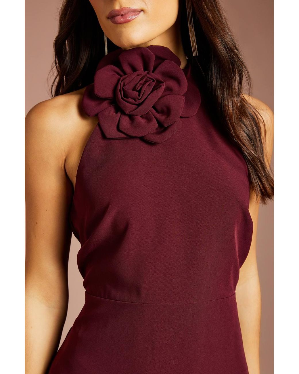 Coast Red Petite High Neck Corsage Detail Midi Dress