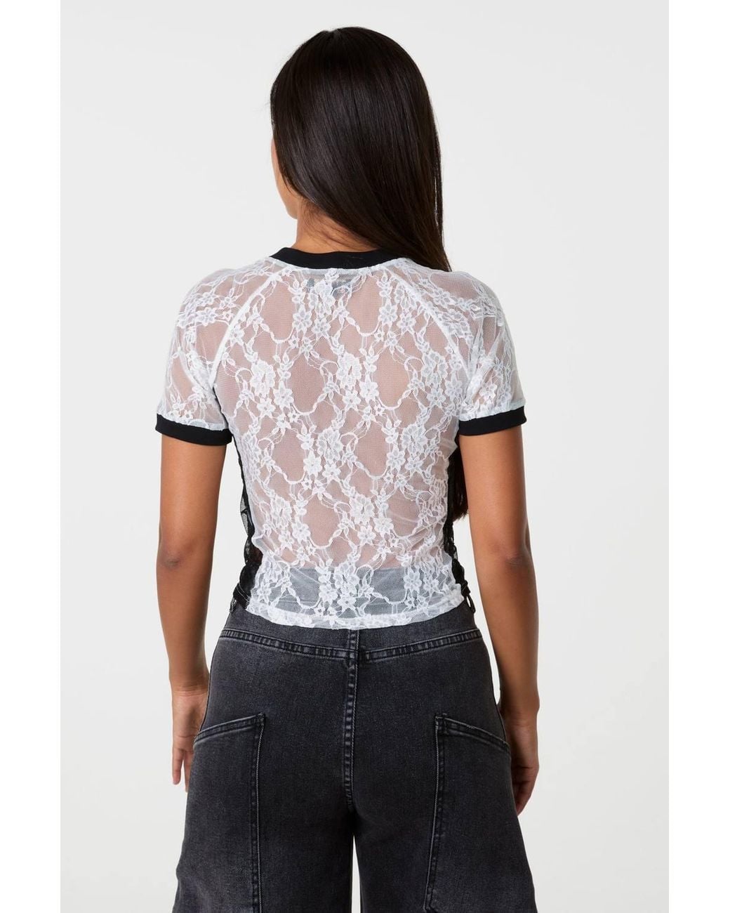 Pink Vanilla White Lace Diamante Baseball Tee