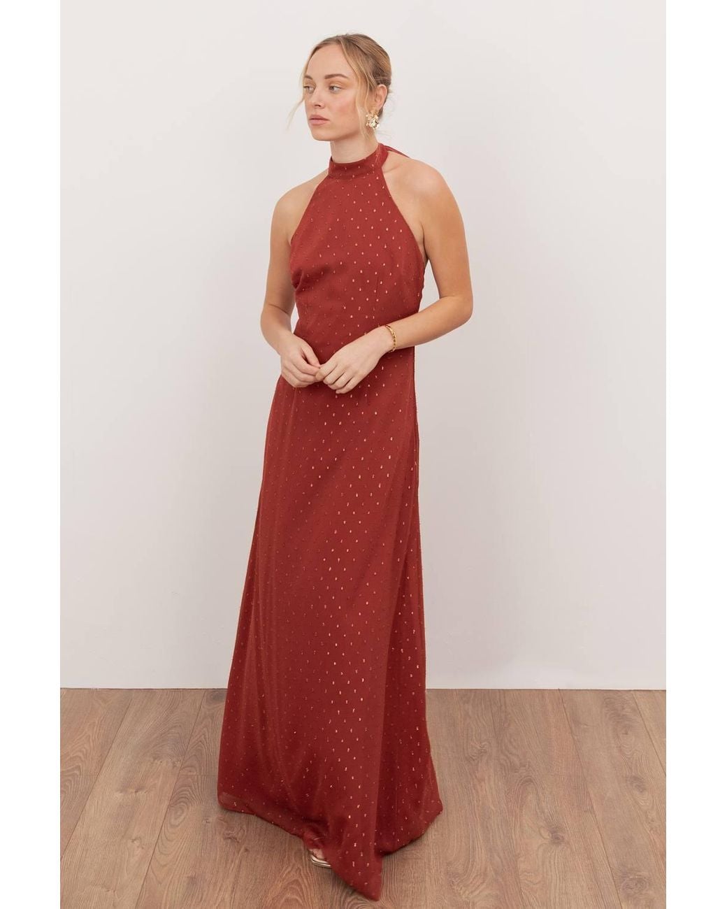 Anaya with love Red Self-Tie Halter Neck Open Back Maxi Dress