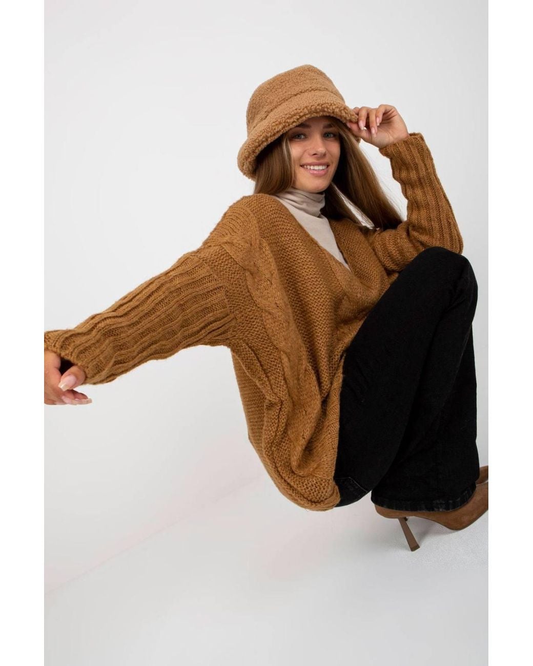 Love Lace Brown Heart Neck Long Sleeve Sweater Style 170990