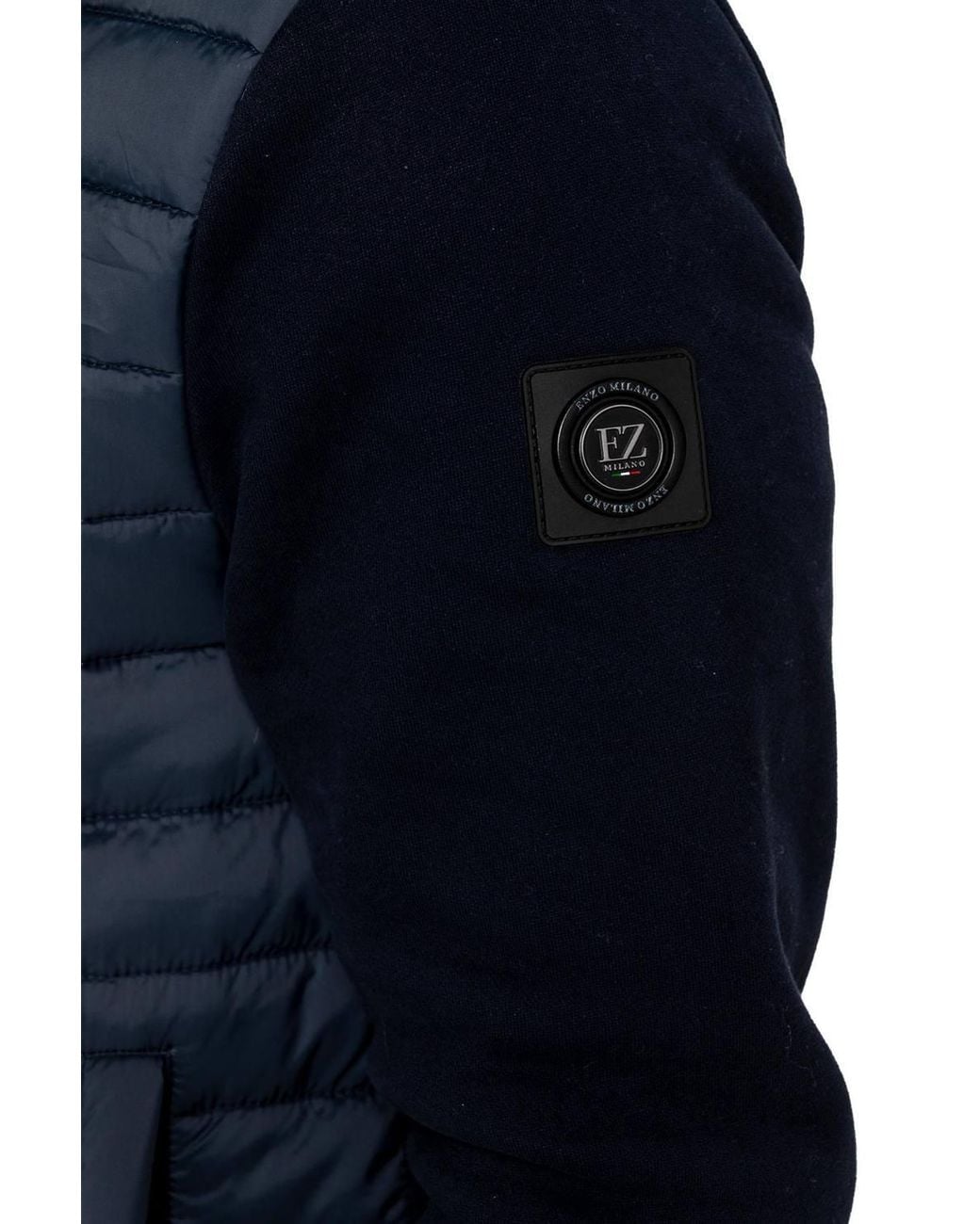 Enzo Blue Hooded Quilted Hybrid Jacket for men