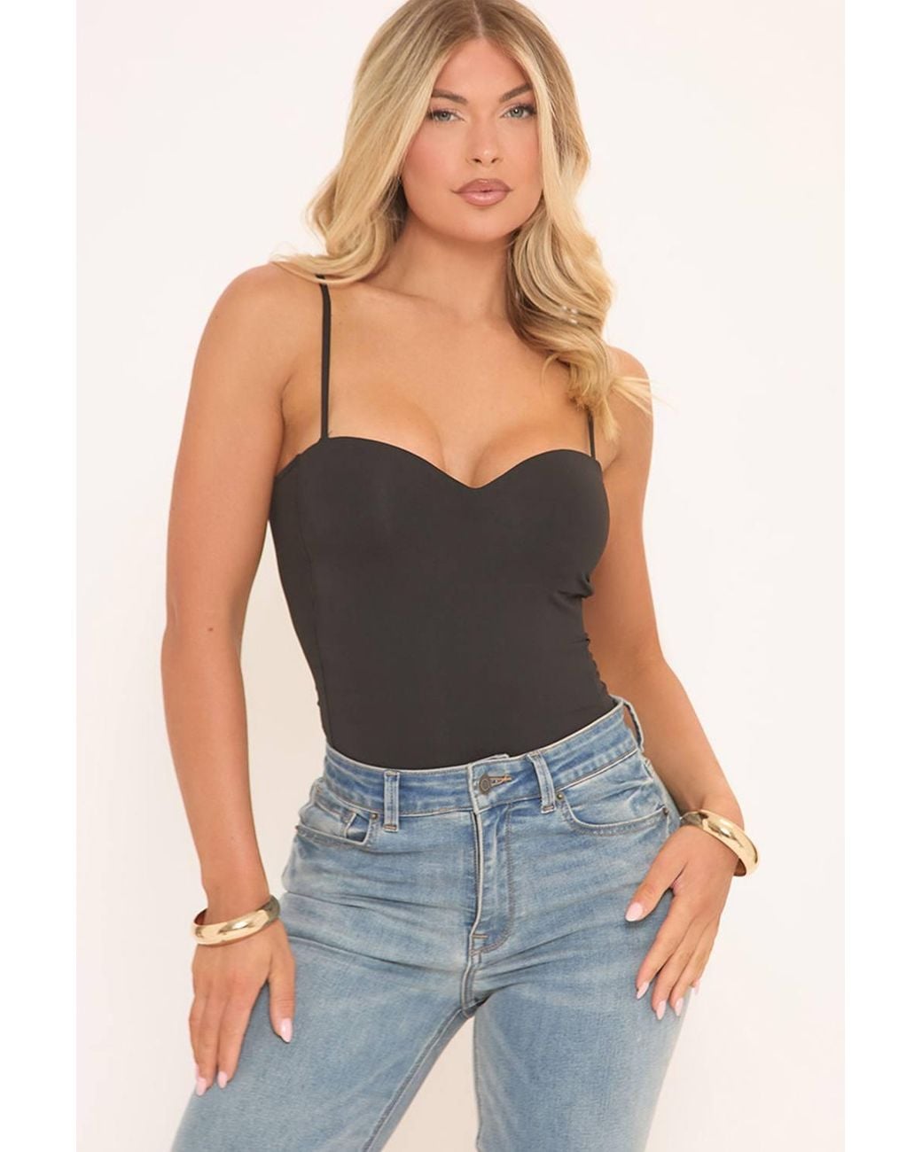 EGO Blue Strappy Sweetheart Neckline Bodysuit