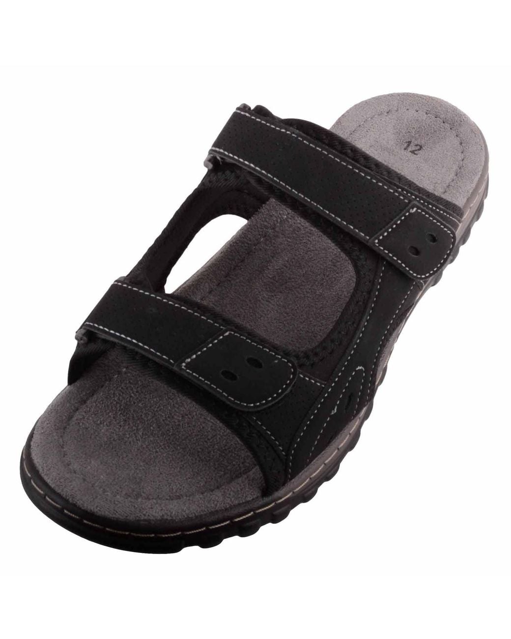 Absolute Footwear Black Ultra Lightweight Touch & Close Twin Strap Slip On Mule Sandals for men