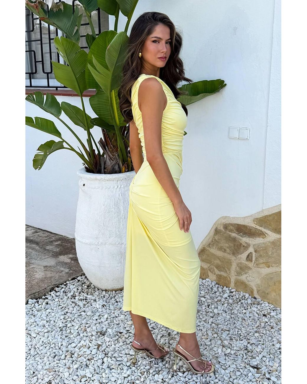 AX Paris Yellow Soft One Shoulder Knot Skirt Midi Dress