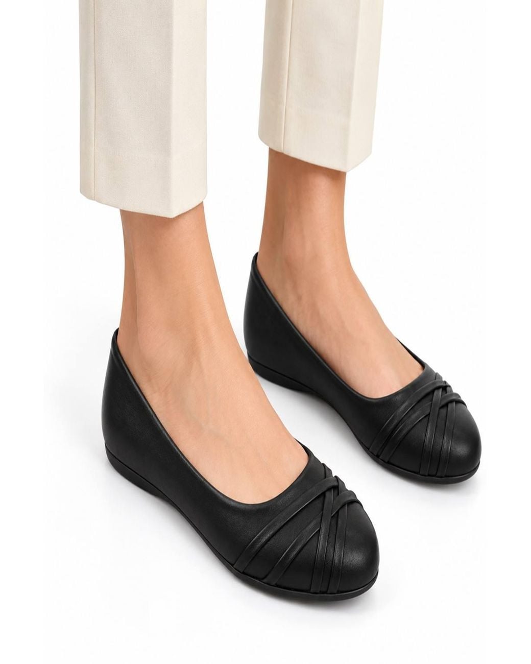 LARANGE Black Pu Slip On Ballerina Shoes Rhinostone Bow