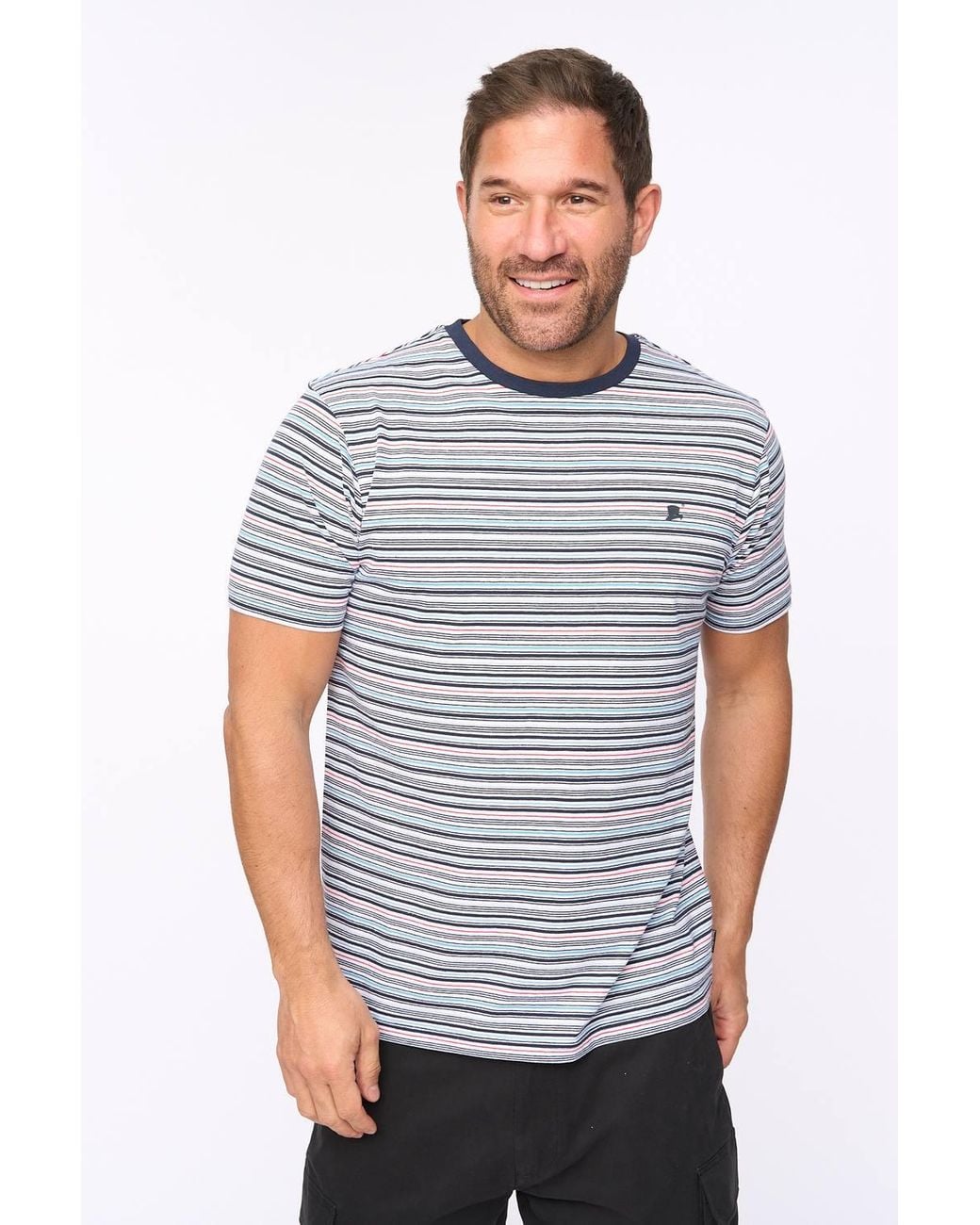 Bewley & Ritch Gray Packham 100% Cotton Yarn-Dyed Classic Stripe Crew Neck T-Shirt for men