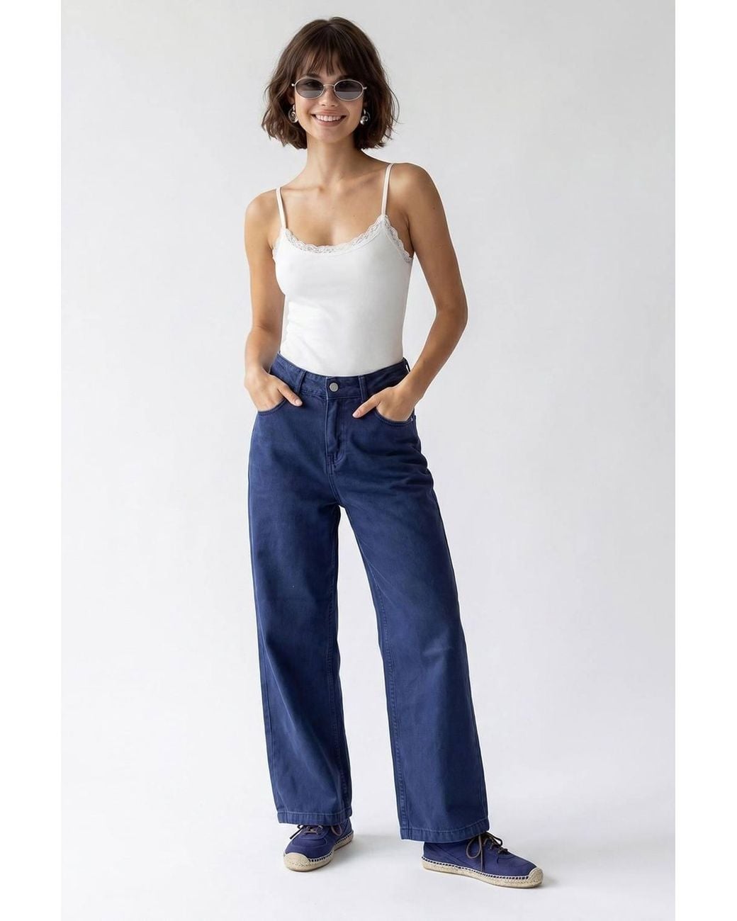 MixRay Blue High-Waist Wide-Leg Cotton Jeans