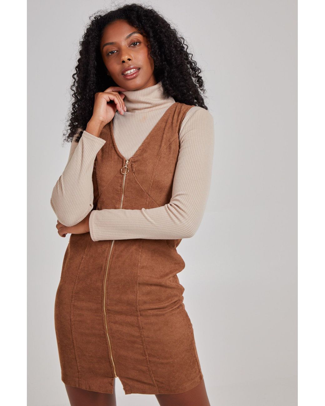 Pink Vanilla Brown Zip Through Cord Dress