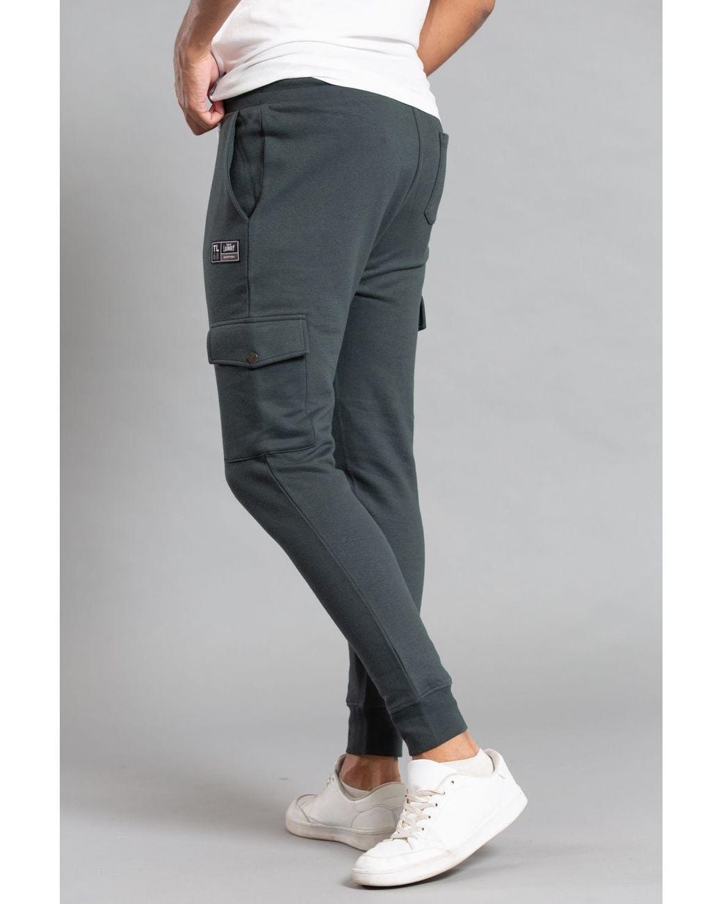 Tokyo Laundry Gray Cotton Blend Joggers With Cargo-Style Pockets for men