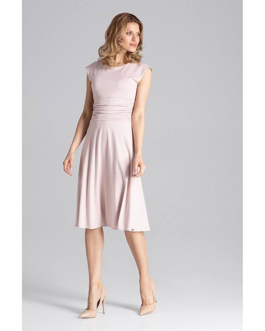 Love Lace Pink Creased Waist Flare Dress With Side Zip
