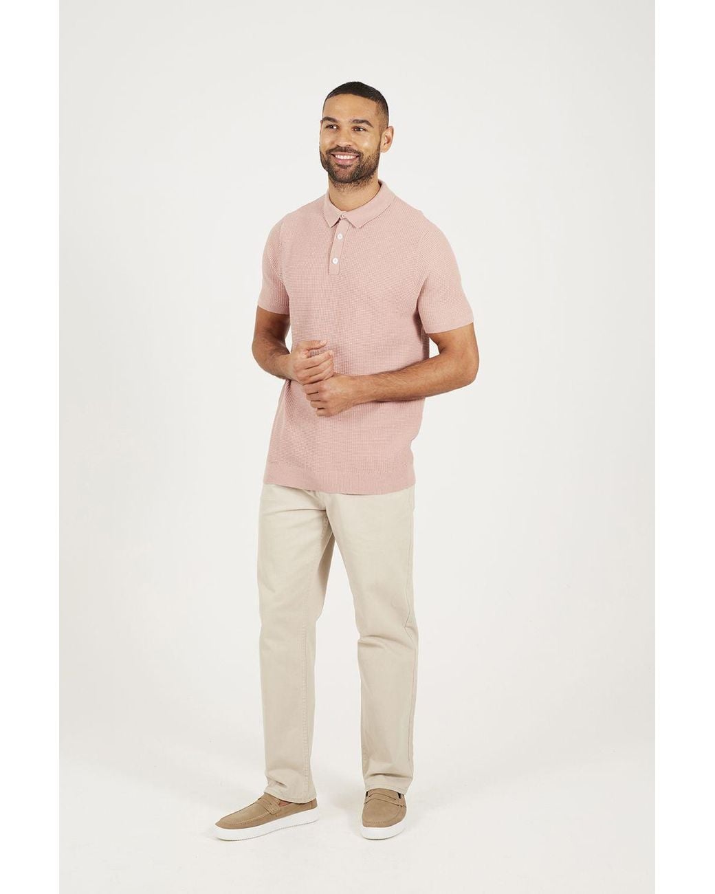 Brave Soul Pink Short Sleeve Knitted Polo Shirt for men