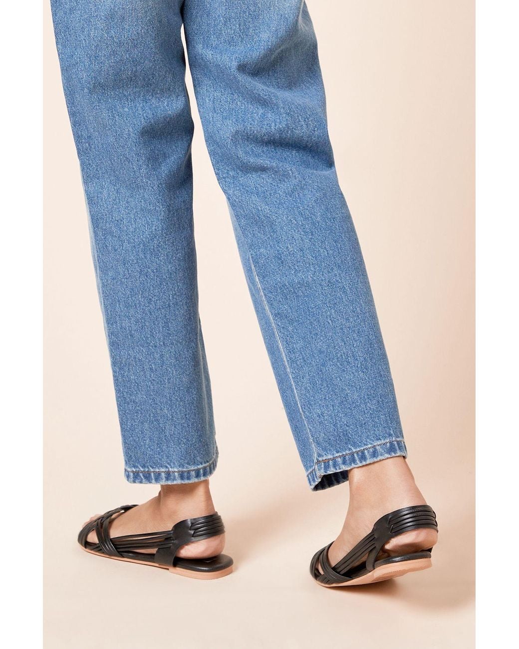 Dorothy Perkins Blue Wide Fit Jocelyn Real Leather Plaited Flat Sandals