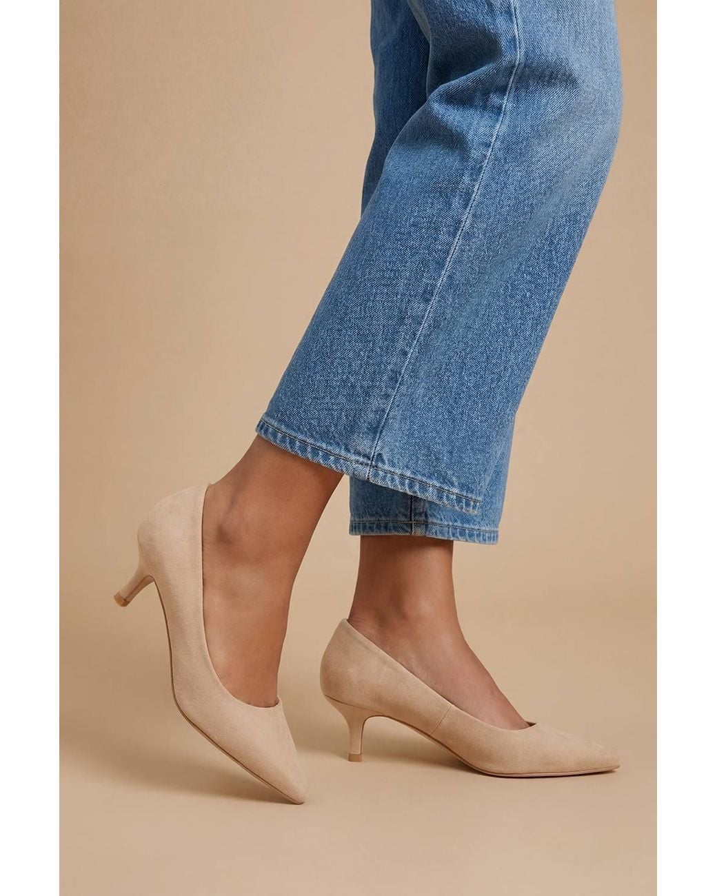 Dorothy Perkins Blue Dove Faux Suede Kitten Heel Court Shoes