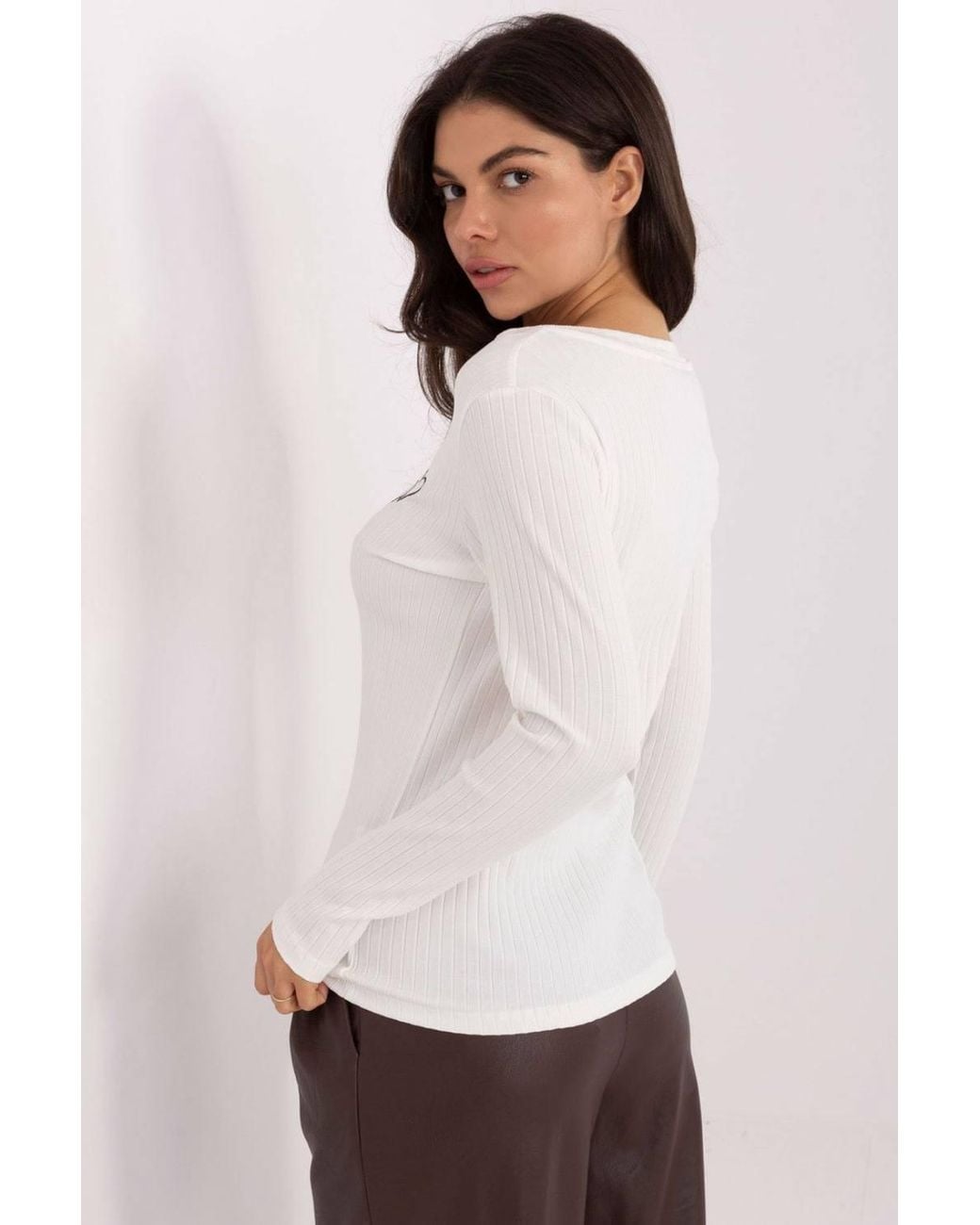 Love Lace White Ribbed Cotton V Neck Blouse With Heart Stitch