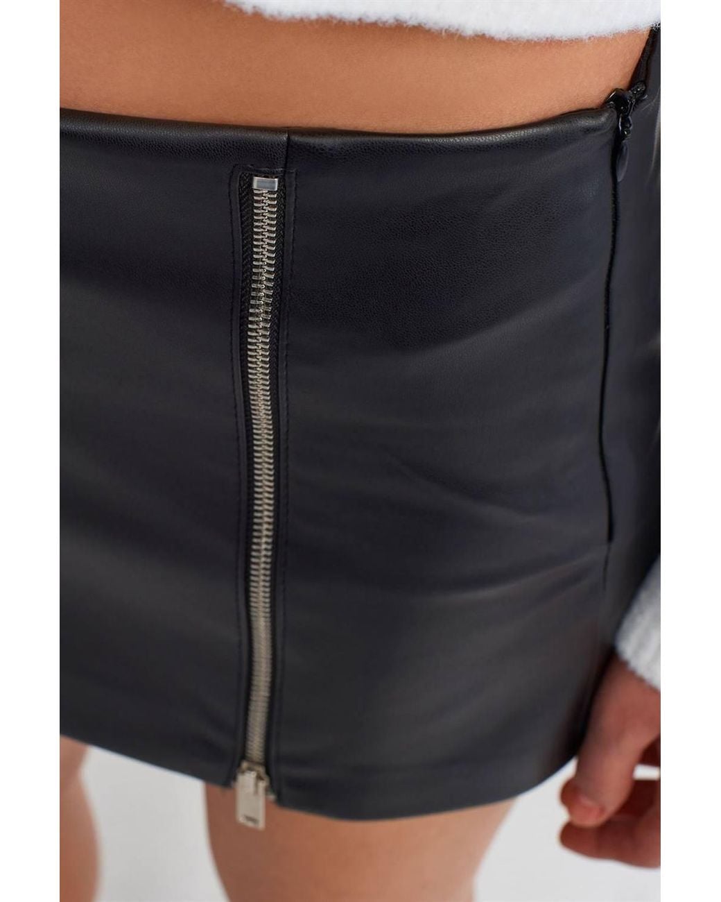 Dilvin Blue High-Waist Faux Leather Mini Skirt