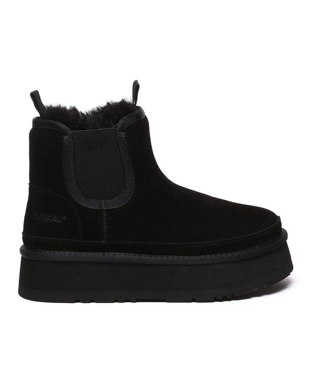 EverAu Australia Black Real Wool Shoveler Leather Platform Short Chelsea Boots With Eva Sole