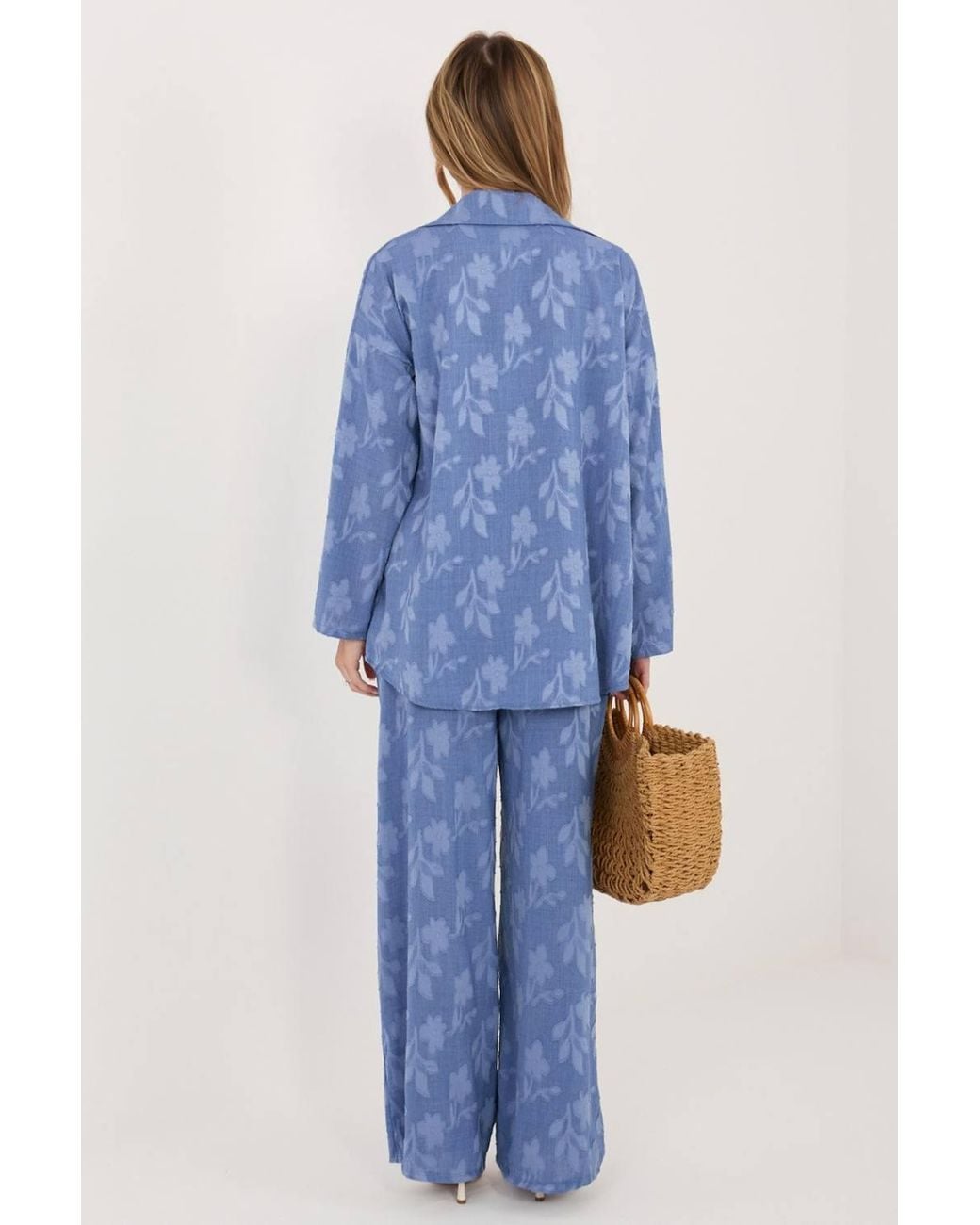Love Lace Blue Long Sleeve Collared Shirt & Pant Set