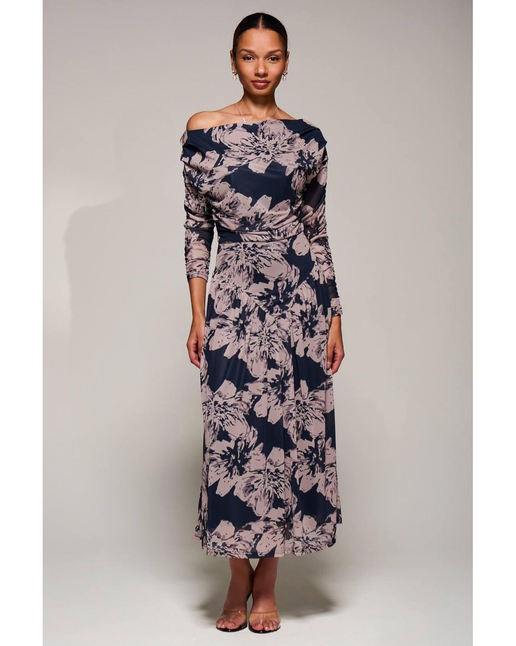 Jolie Moi Black Long Sleeve Asymmetric Mesh Midi Dress