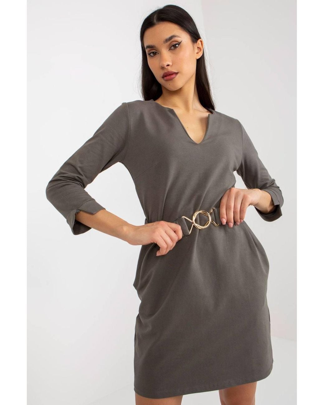 Love Lace Gray Heart Neck Sweatshirt Dress With Belt