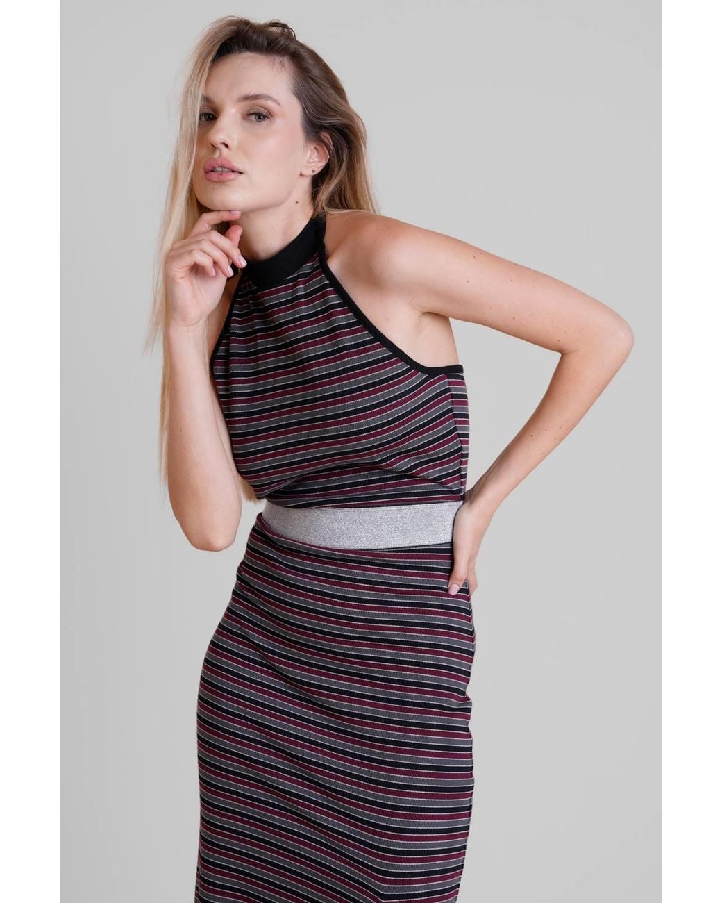 Enorsia Red Halter Neck Premium Jersey Maxi Dress