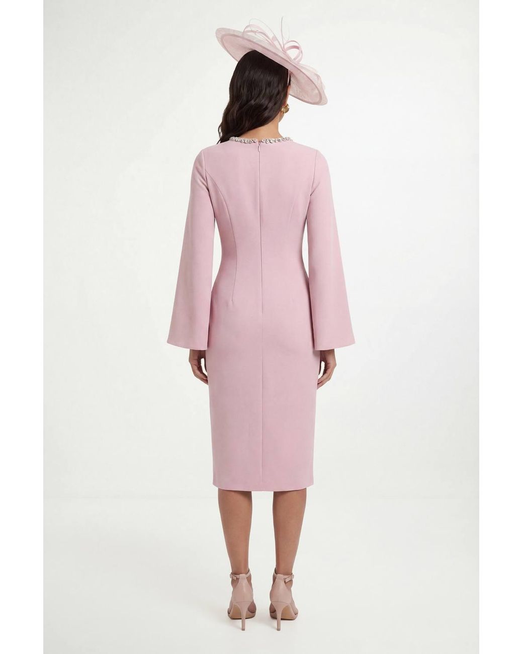 Wallis Pink Crepe Embellished Neck Cape Sleeve Dress