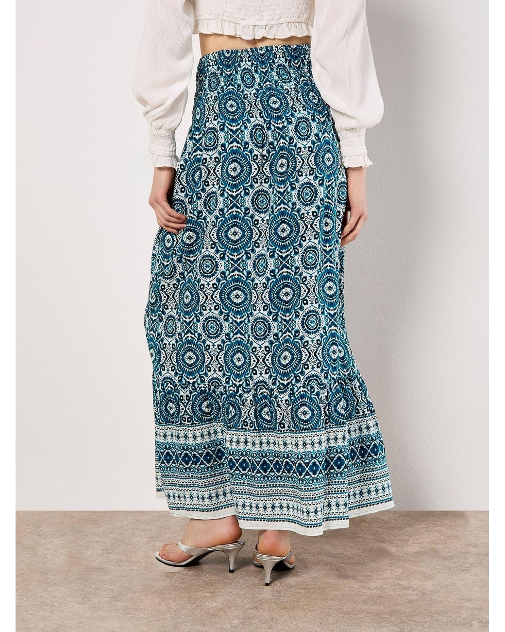 Apricot Blue Batik Print Smocked Maxi Skirt
