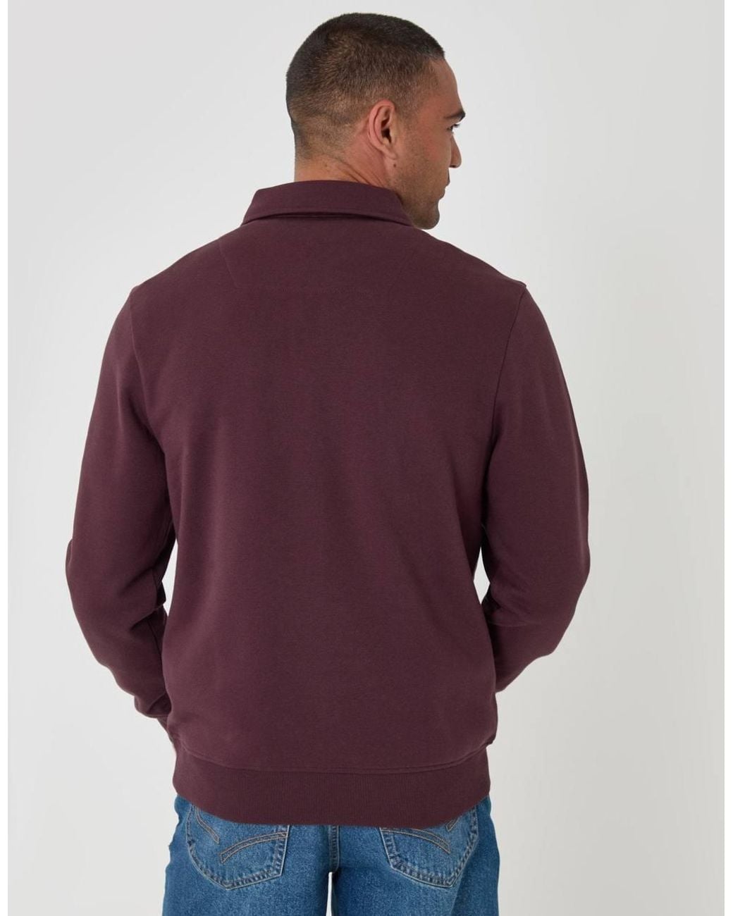 Threadbare Purple Quarter Zip Collared Sweatshirt for men