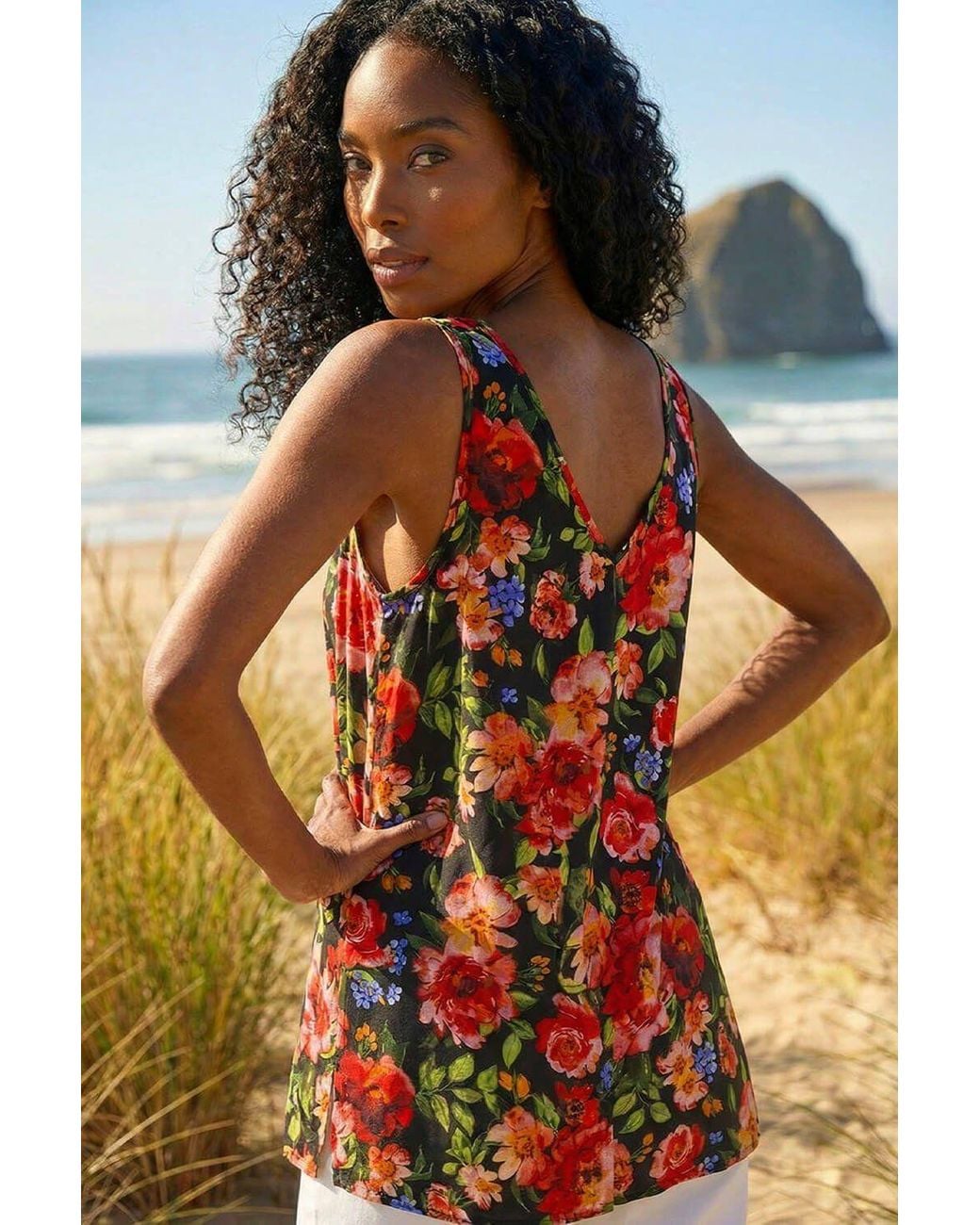 Roman Red Floral Buttoned Vest Top